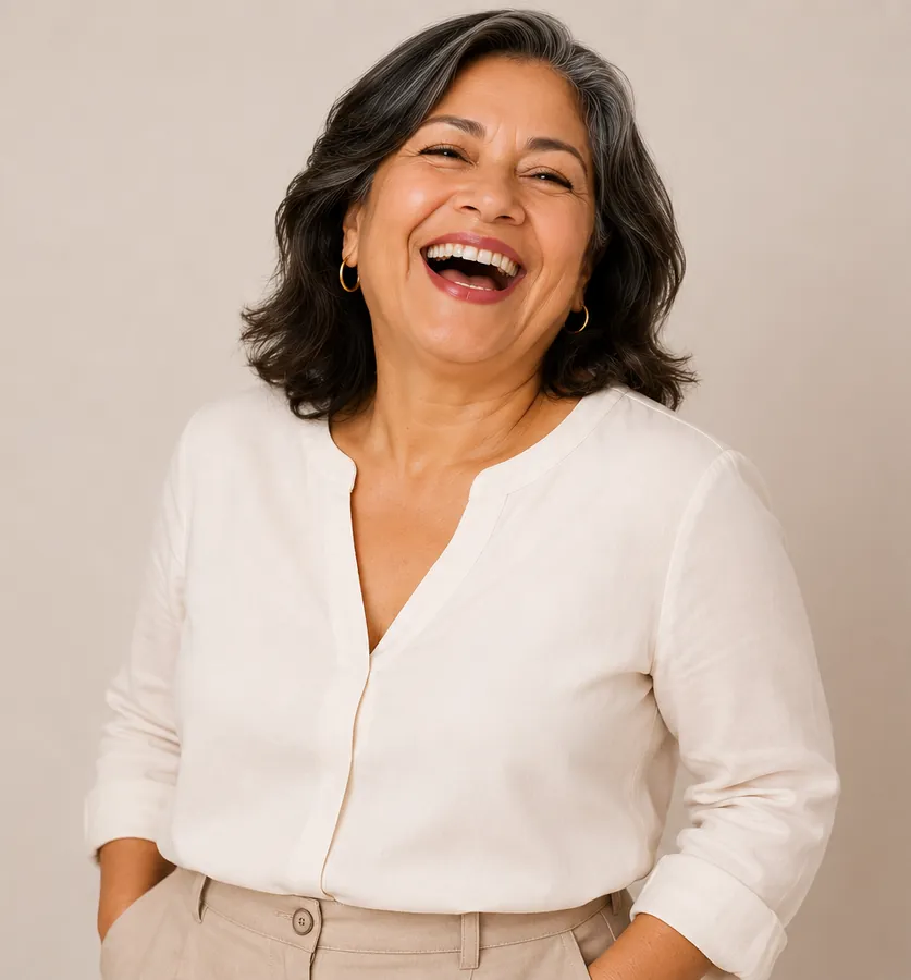 Mujer sonriendo con confianza